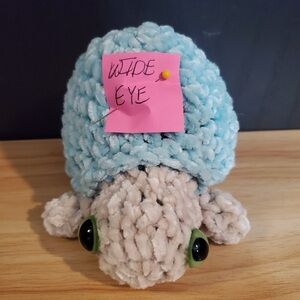 Handmade Plush Turtle with Green Eyes